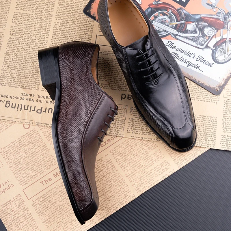 Deluxe Men's Leather Shoes Formal Dress Shoes Wedding Party  Oxford Handmade Comfortable Lace Up Genuine Leather Men's Shoe 6