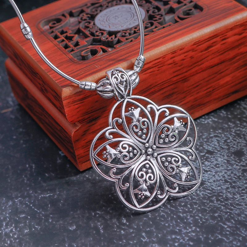 Aihua Böhmische Türkis-Halskette für Damen, großer Statement-Schmuck, Retro-Königlicher Party-Schmuck, Halskette und Anhänger, Zubehör – Detail 15
