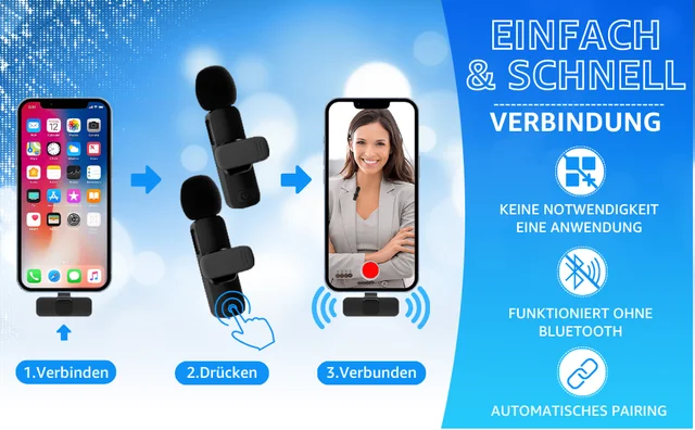 Microfono Lavalier Wireless Per IPhone - Plug & Play, Con Riduzione Rumore, Per Video, YouTube, Podcast - Foto 14