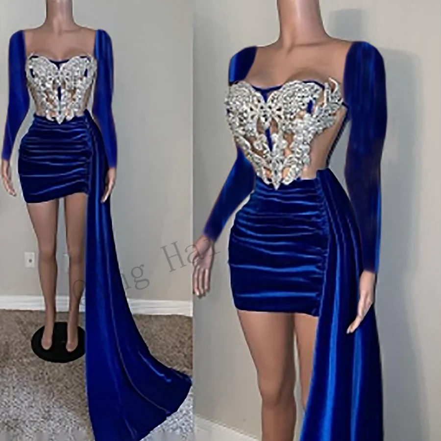 Navy Velvet Ruffle Trim Mini Dress – Elegant Party Dress for Women