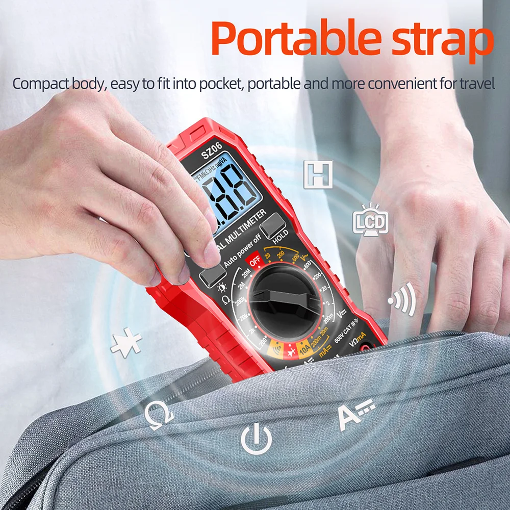 SZ06 2000 Counts Digital Multimeter Voltage Resistance Meter AC/DC  Ammeter Voltmeter Electrician Ohm Tester with LCD Backlight 4