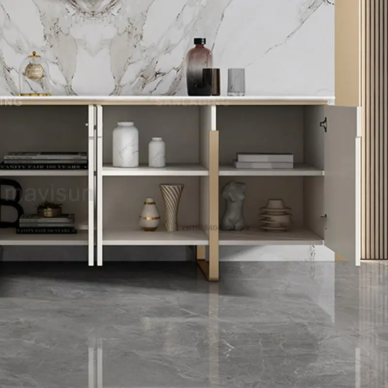 New Dining Room Showcase Auxiliary Furniture White Slate Top Wooden Full Kitchen Wall Storage Chest Of Drawers For Dishes