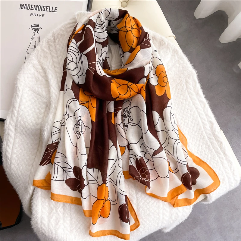 

Luxury Brand Print Warm Scarf for Women 2022 New Cotton Neck Shawl Wraps Female Blanket Bufanda Beach Stoles Hijab Foulard