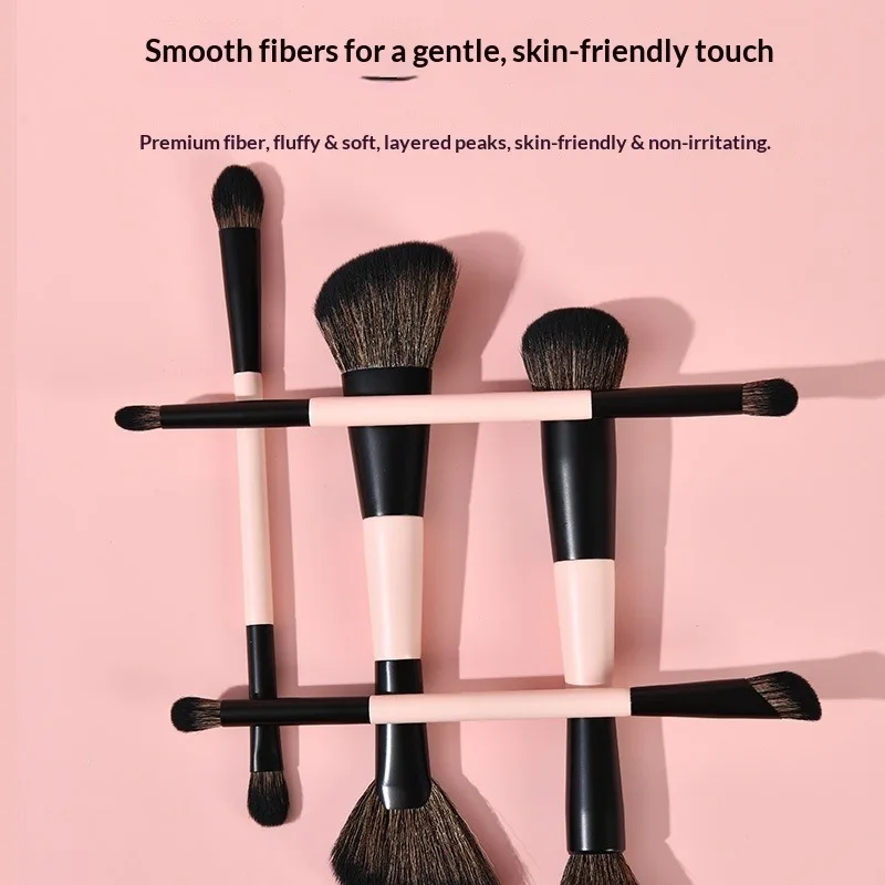 Set di pennelli per trucco a doppia estremità da 8 pezzi, pennelli cosmetici multifunzionali per fondotinta, fard, contorno e polvere, kit di strumenti di bellezza da viaggio - immagine 3