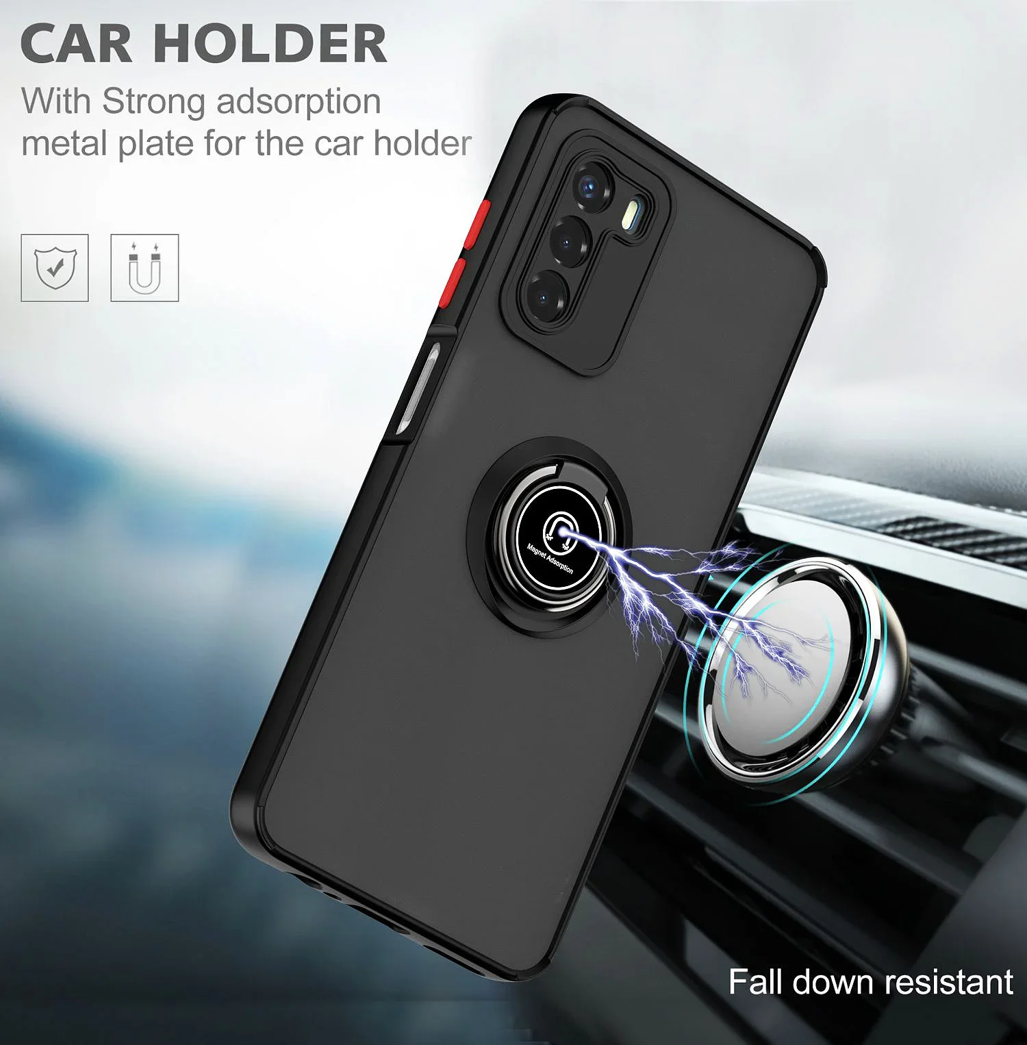 Shockproof Armor Phone Case with Magnet Ring Holder Stand and Hard PC Back Cover