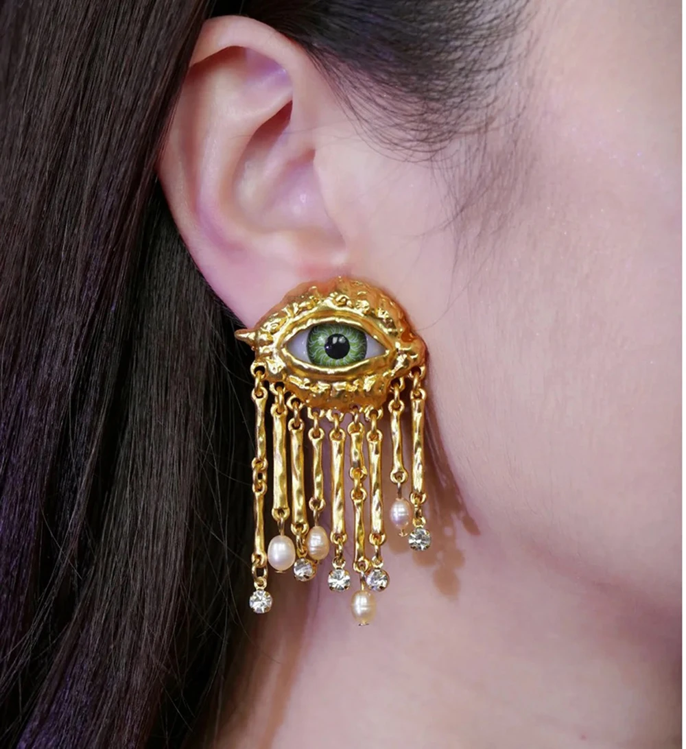 Sb6ff06cb2f664f69804e2e693011f039Q French Retro Unique Personality Exaggerated Eyes And Earrings Pearl Rhinestone Tassel Earrings Women's Jewelry Party Accessories Mallzona