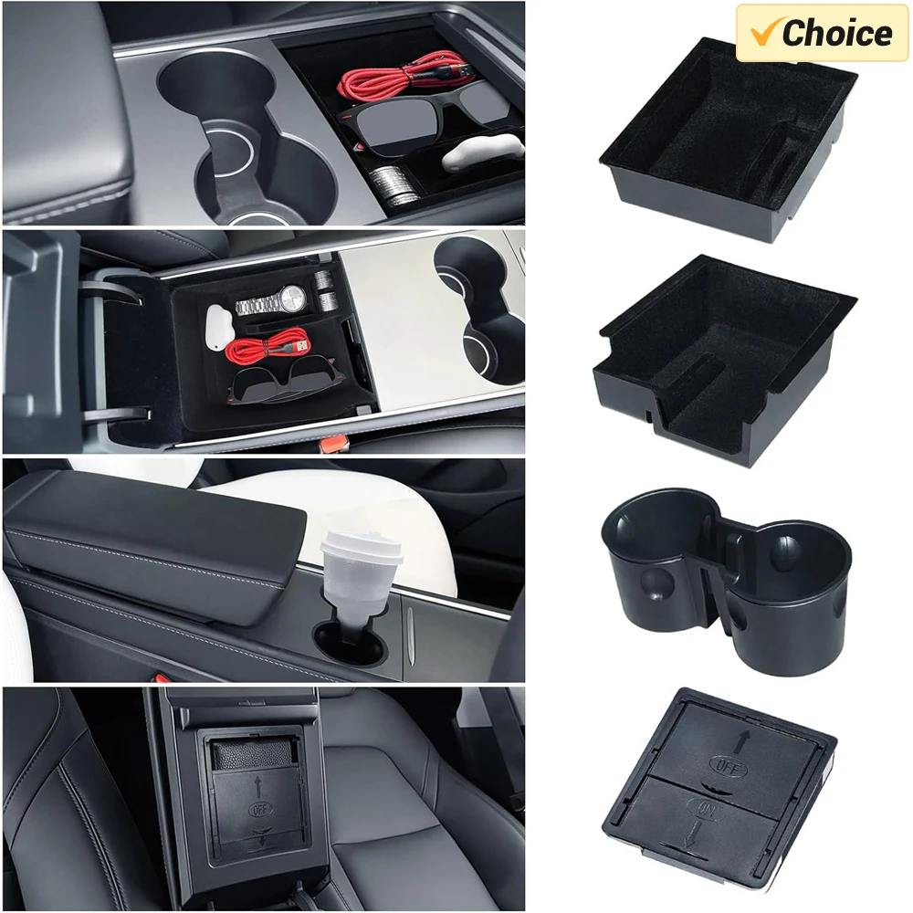 Center Console Trays for Tesla Model 3 Y Highland Organizer Accessories Under Seat Storage Box Armrest Hidden Bins Cup Holder