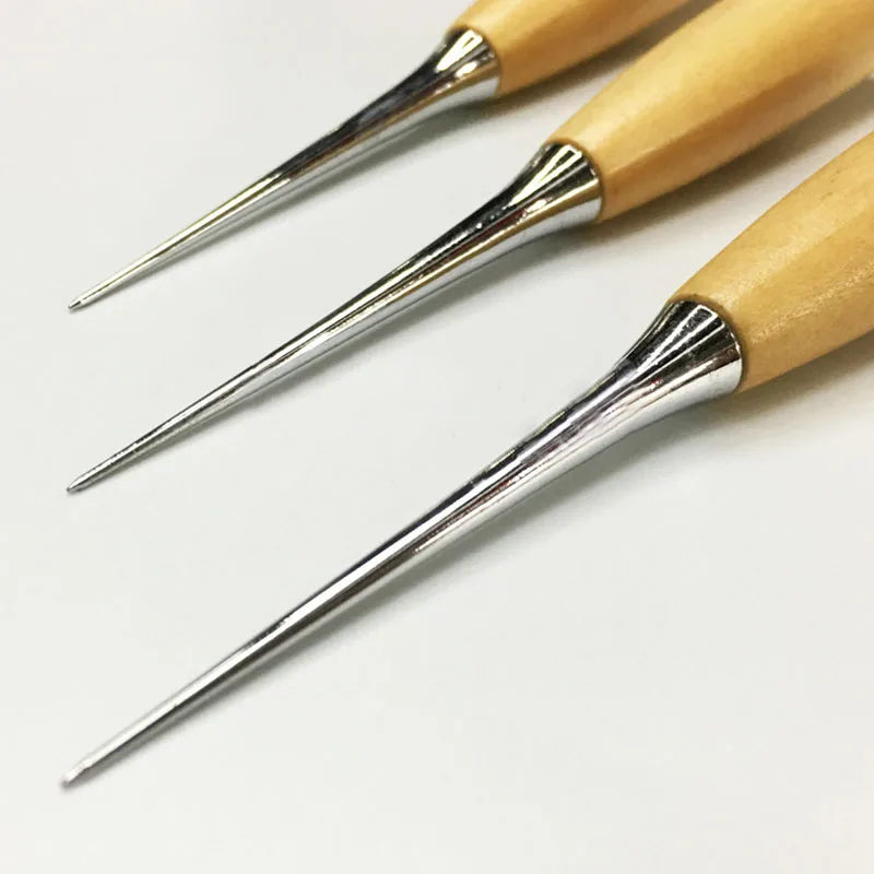 Leather Sewing Kit Wooden Handle Awl Tools DIY Leather Sewing Awl Needle Leather Craft Punch Hole Tool Tent Shoes Repairing Tool 2