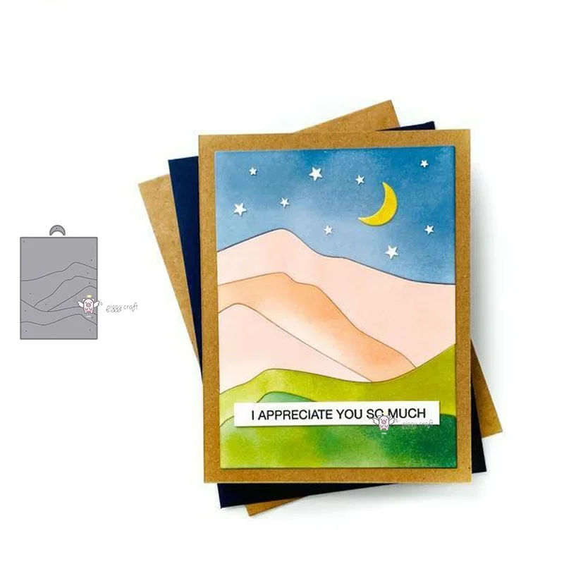 Mmao Crafts Metall-Stahl-Stanzformen, Mond-Hillside-Rahmen, Schablone für DIY Scrapbooking, Papier/Fotokarten, Prägestempel
