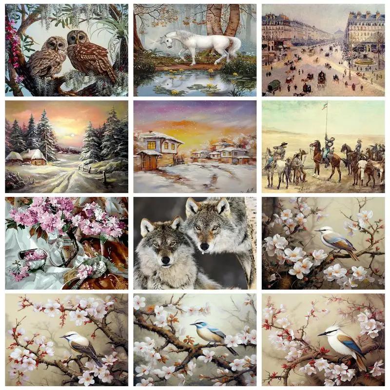 

RUOPOTY Picture By Number Bird And Flower Tree Handpainted Gift Drawing Acrylic Home Decoration Painting By Numbers Wall Art