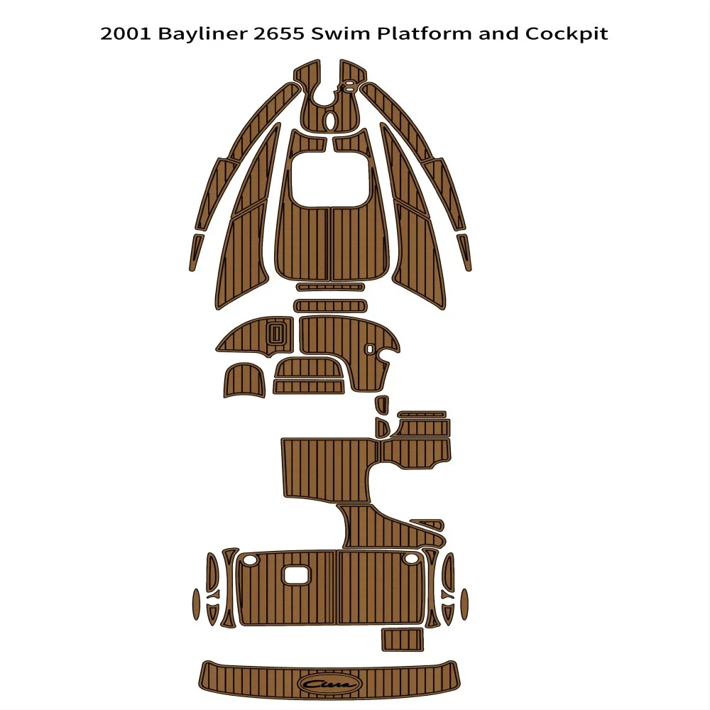 2001 Bayliner 2655 Swim Platform Cockpit Bow Boat Tappetino In Teak In Schiuma Eva