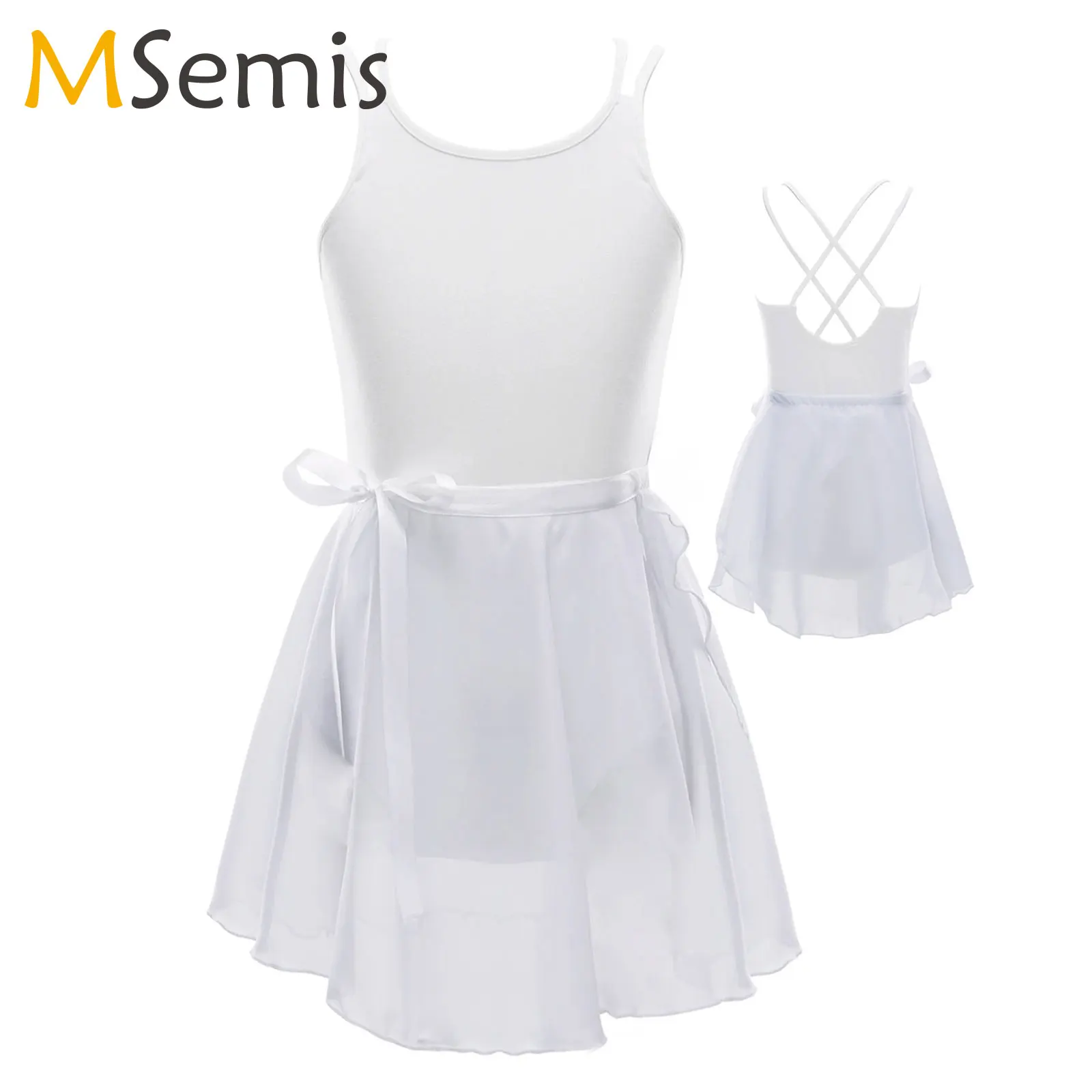 

Ballet Dancer Leotard Dress Kids Spaghetti Strap Criss Cross Dance Bodysuit Gymnastics Leotard+Wrap Skirt Girls Balleina Costume