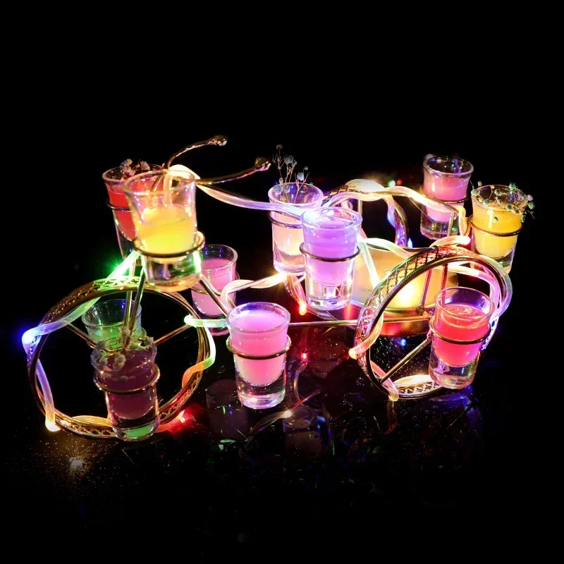 LED Charging Cocktail Holder Metal Tricycle Wine Glass Stand Luminous Bullet Cup Rack Party Drinkware for Bar and KTV