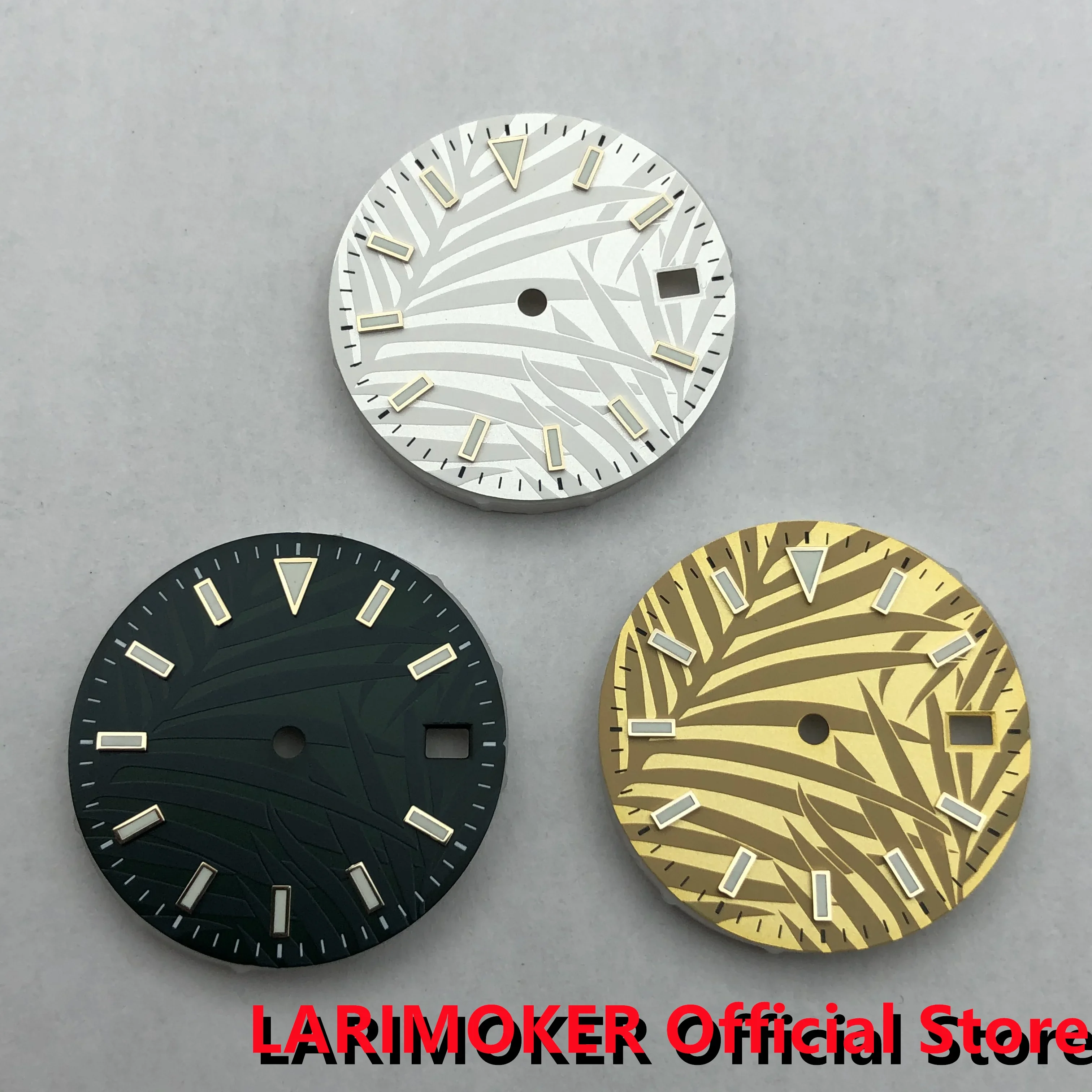

Часы LARIMOKER мужские с логотипом на заказ, черные, белые, темно-зеленые, золотые светящиеся циферблаты, 29 мм, подходит для часового механизма NH35