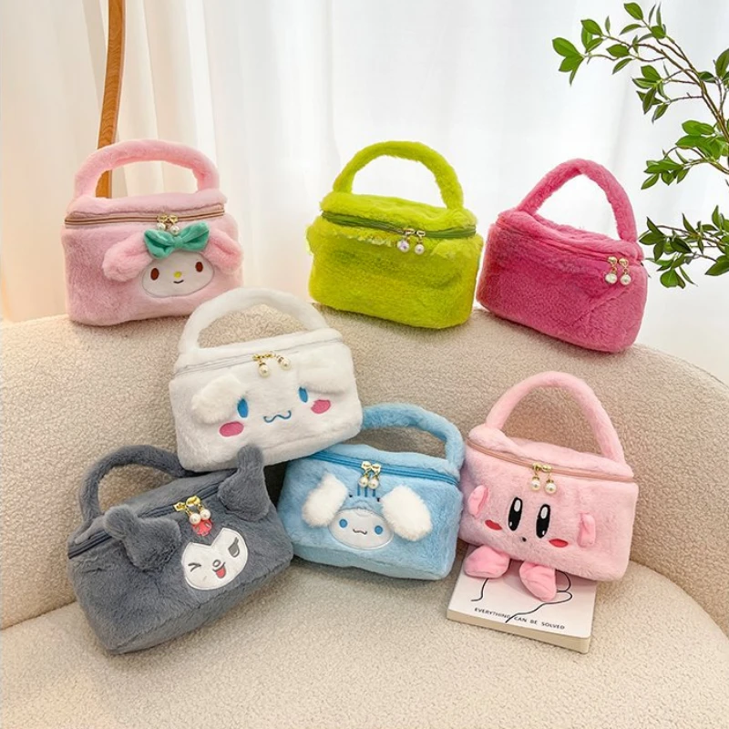 Kawaii Sanrio Plush Cosmetic Bag Kuromi Cinnamoroll My Melody Kirby  Girls Makeup Travel Storage Bag Plush Toys Christmas Gift