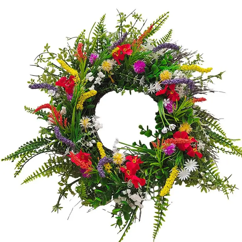 

Spring Wreath Colorful Floral Wreaths 35cm / 40cm Wildflower Garland Door Wreaths For Front Door Outside Wall Window Decor