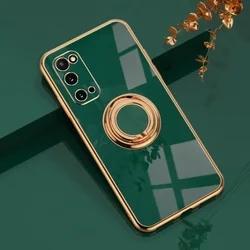 Luxury Plating Silicone Case with Ring Holder - Premium Protection and Style for Samsung S24 Plus (Dark Green)