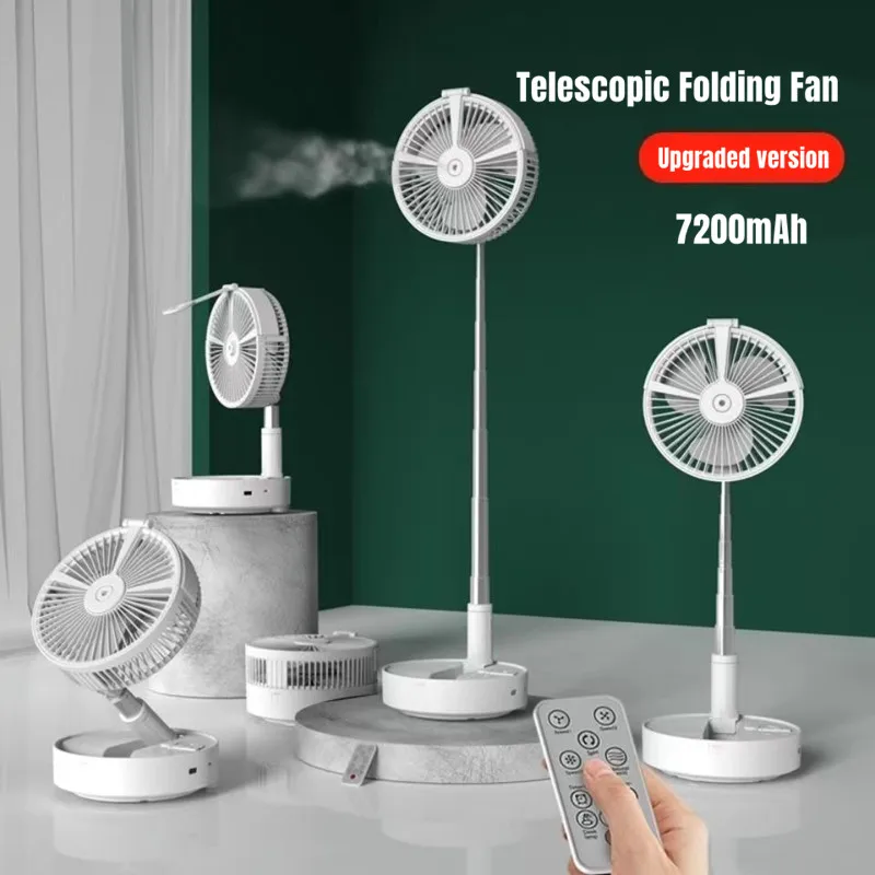 

2022 Humidifier Spray Fan 7200mAh Foldable Telescopic Fan Portable Shaking head Vertical Fan Remote Control Lighting USB Fans