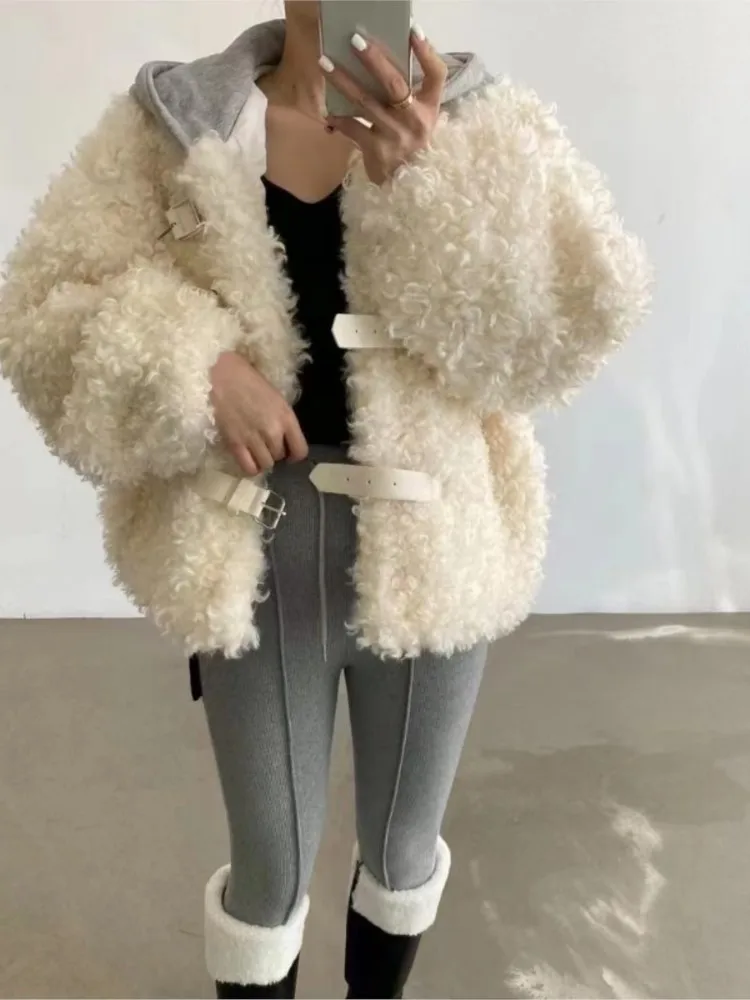 

Winter Modis Lambswool Jacket Warm Coat Women Korean Casual Hooded Teddy Coats 2023 Ladies Jackets Coats Long Sleeve Woman Coat