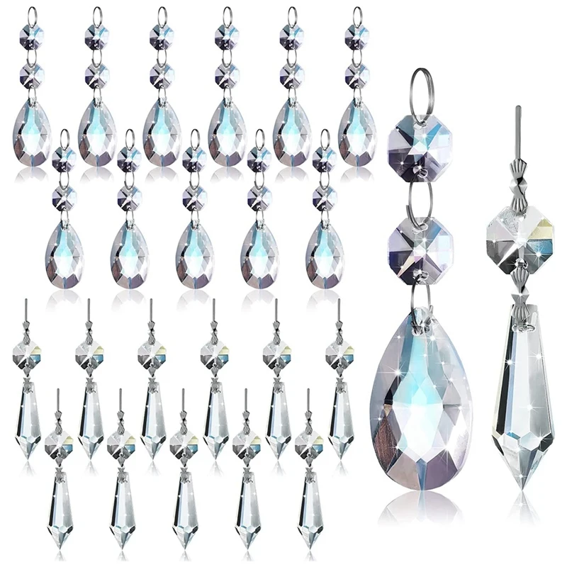New 24 Pcs Chandelier Crystal Prisms Pendants Set 38 Mm Clear Teardrop