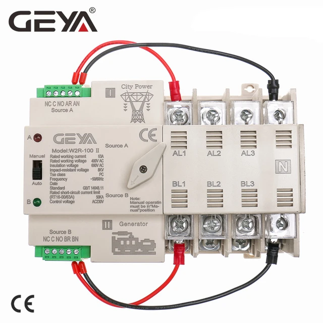 GEYA Din Schiene 4P ATS Elektrische Schalter Manuelle Transfer Switch 110V  220V Spule Max 100A PC Typ schalter City Power zu Generator - AliExpress