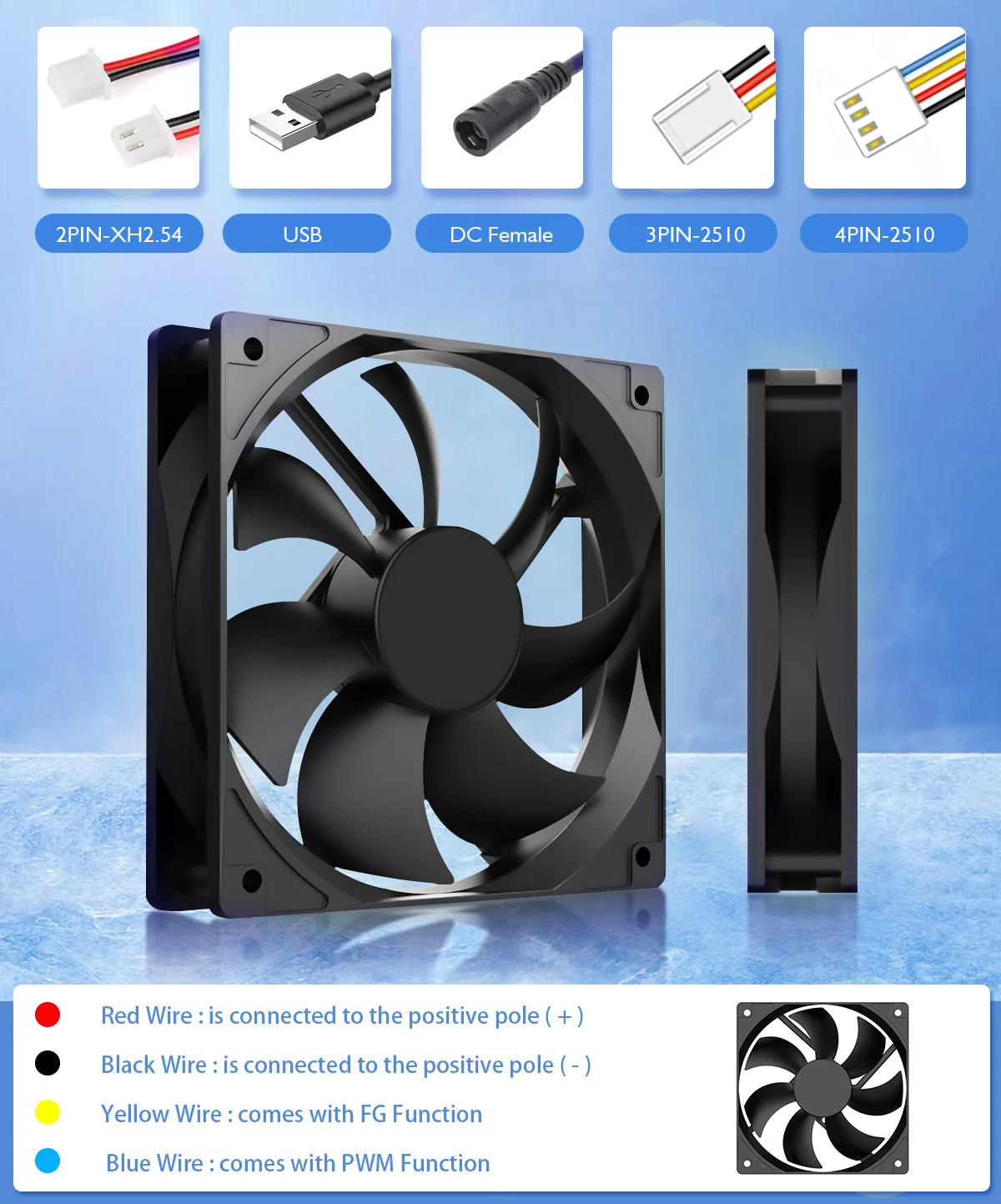 Brushless Cooling Fan Refrigerador da Caixa do Computador 2pin 120 mm 12cm 5v 12v 24v 120 mm x 120 mm x 25 mm 120x120x25 mm Usb dc - Imagem 5