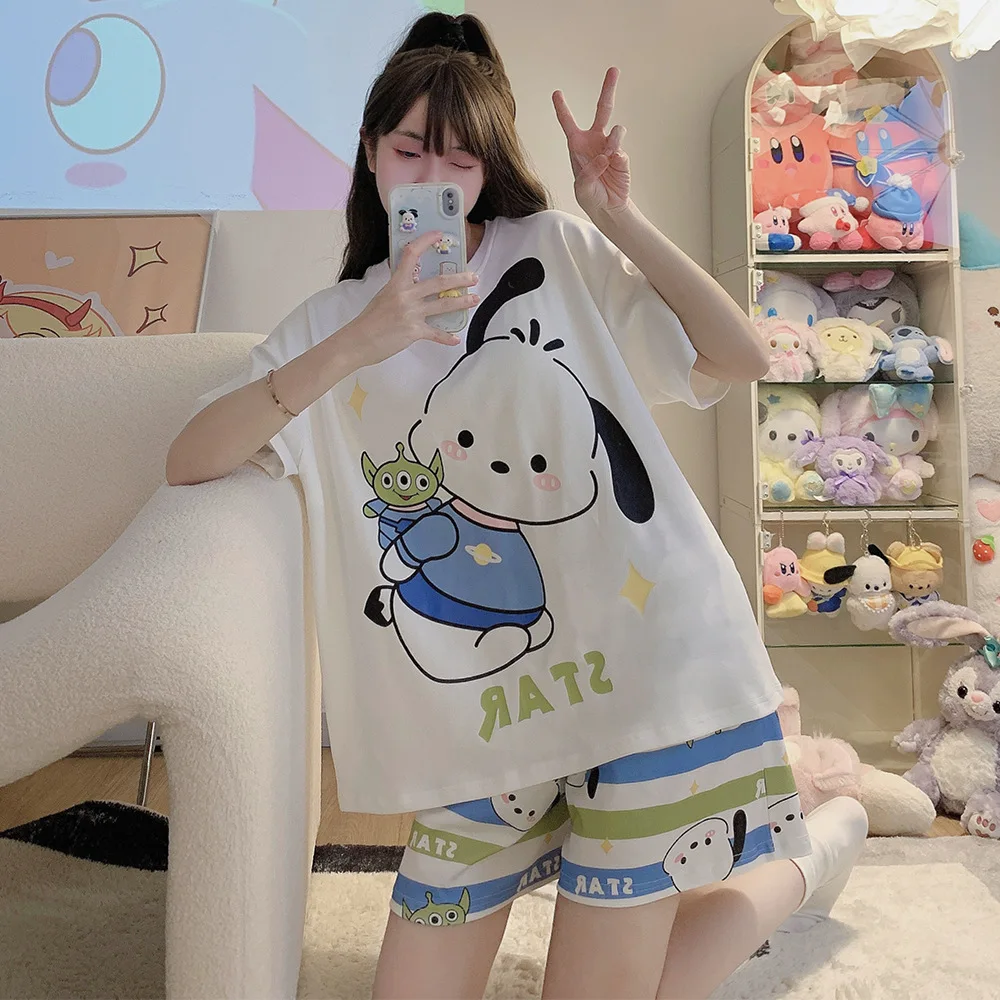 Cartoon Sanrio Pyjamas Pochacco Patterned Pyjama Shorts Set Cute Girls Summer Pyjamas Loungewear Thin Short Sleeve Pyjamas