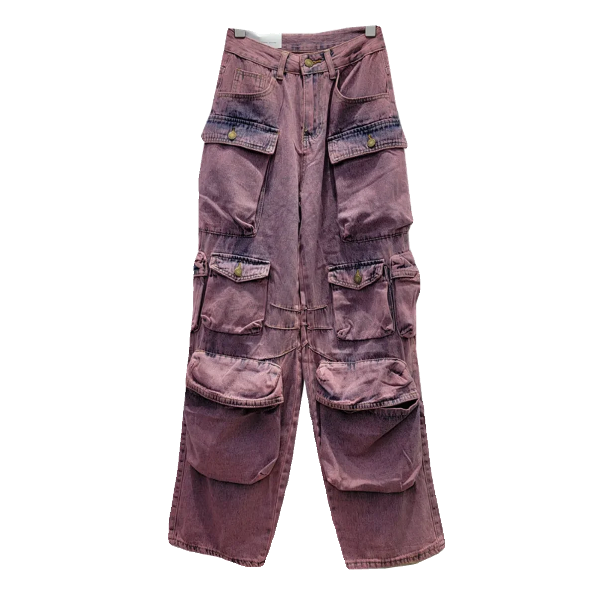 Cargo Pants Women 2023 Autumn Winter Washed Cotton Gradient Color Multi-Pocket High Waist Slimming Straight Overalls Jeans