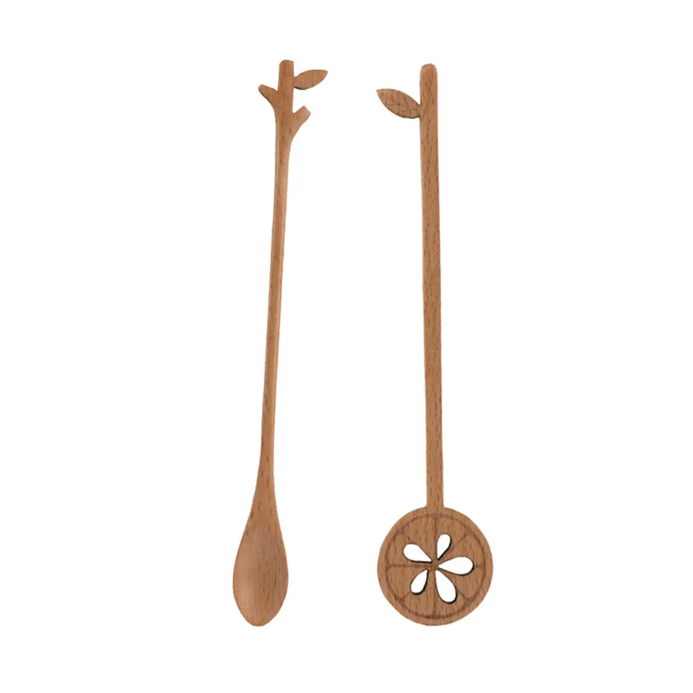 

2 Pcs Coffee Spoon Wood Stirring Long Stirrer Spoons Japanese-style Wooden Scoop Tool Honey