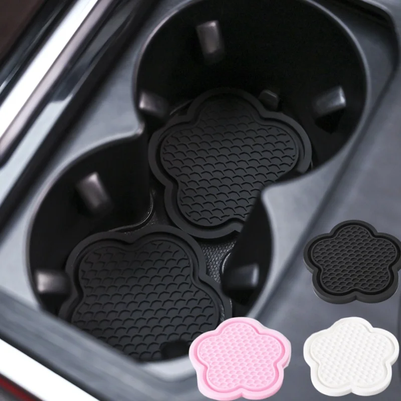 Car Cup Insert Coaster Flower Shaped Silicone Waterproof Non-Slip Sift-Proof Spill Saucer 2PCS