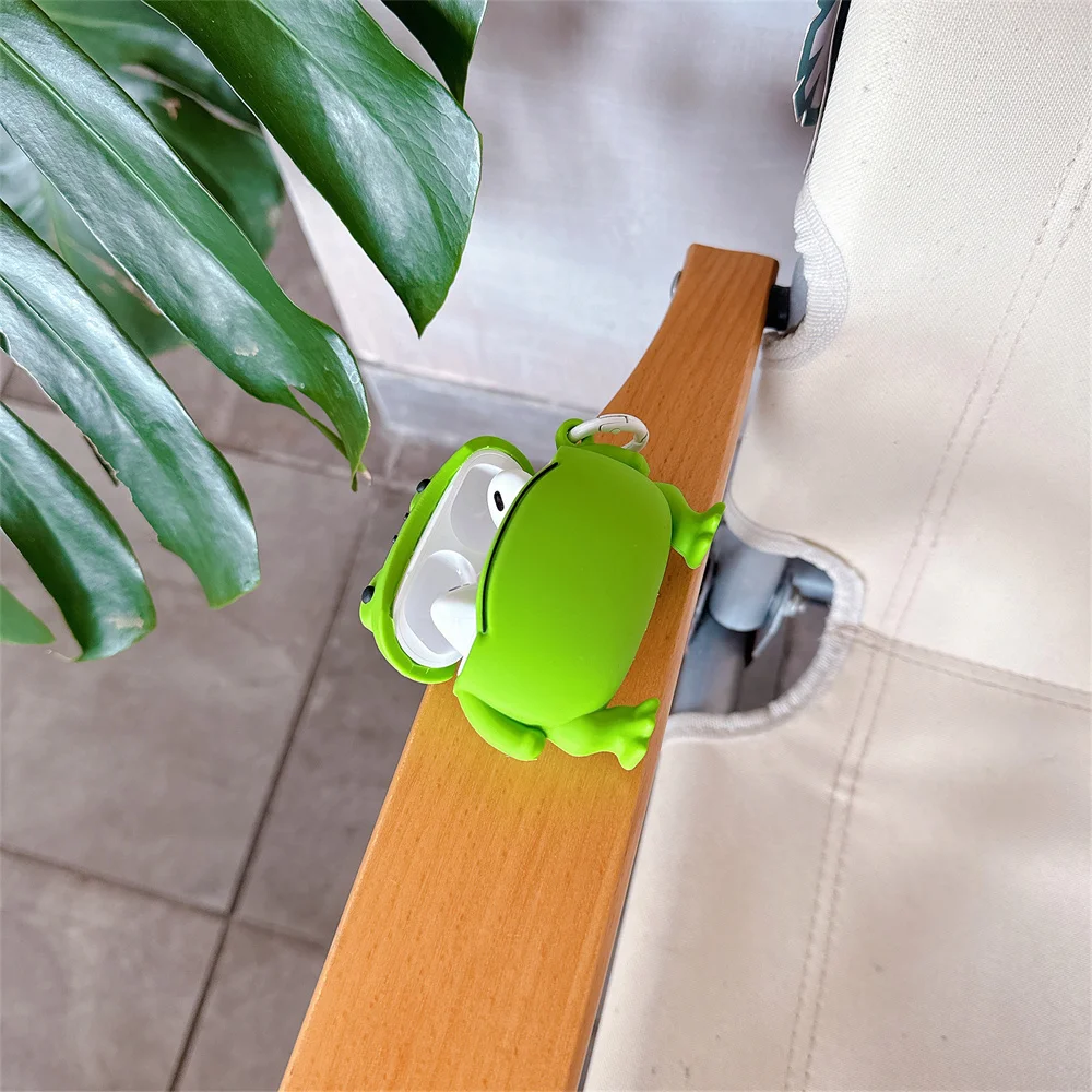 For Airpods 1 2 3 4 Pro Pro 2 Cute 3D Cartoon Rain Frog Silicone Earphone Case With pendan Tanimal Accessories Cover