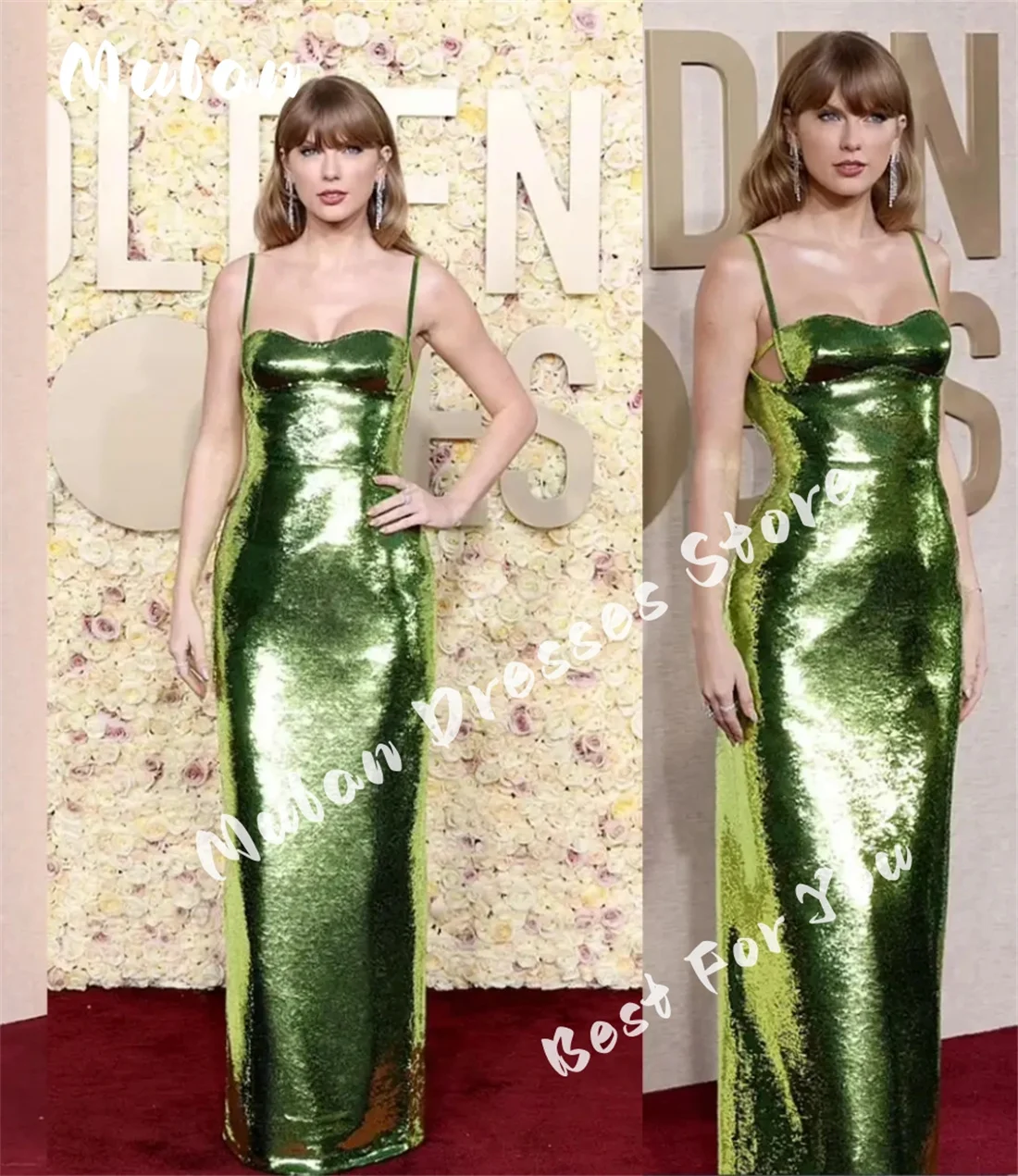 

Spaghetti Straps Sparkly Sequin Evening Dresses 2024 Red Carpet Star Style Formal Dresses For Prom Sleeveless vestidos de fiesta