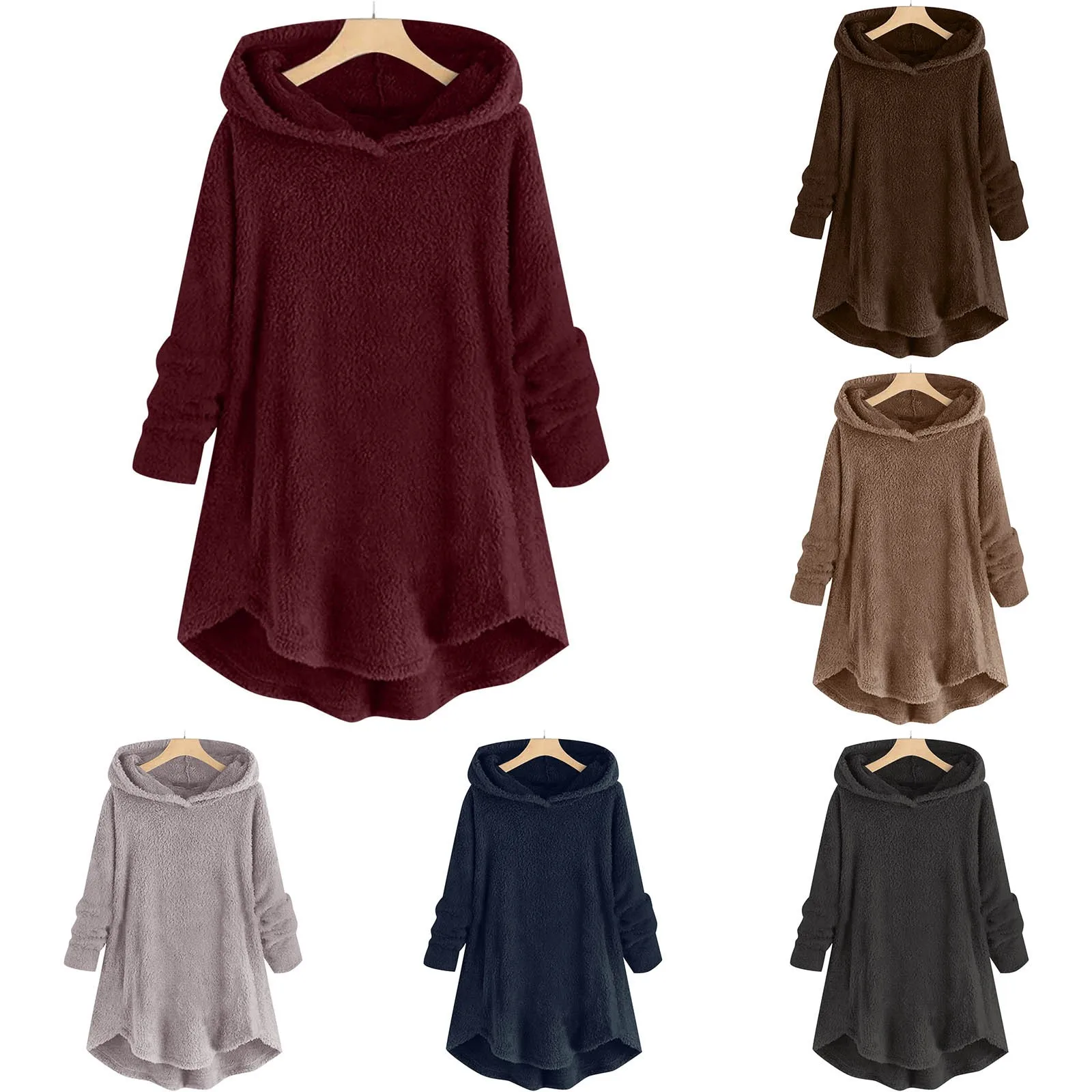 

Plus Size Winter Warm Plush Coat Hoodies Oversized Pullover Women Loose Casual Outwear Thicken Fleece Sweatshirts Coat Jackets