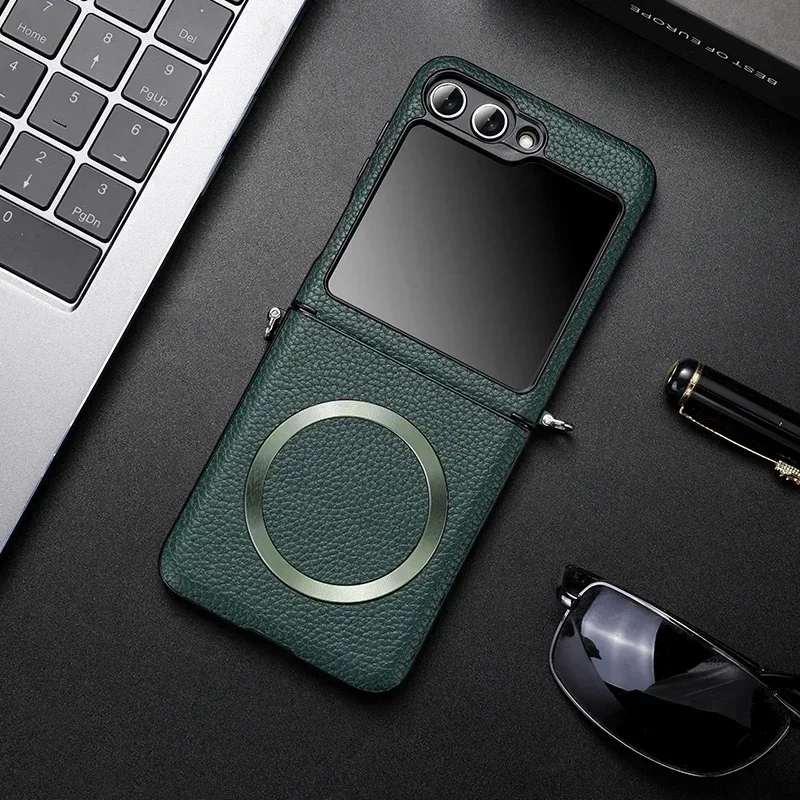 Luxury Litchi PU Leather Magnetic Wireless Charging Case - Shockproof Cover