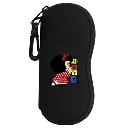 Neoprene Cartoon Character Print Glasses Case - Lightweight Zippered Eyewear Pouch (Black)