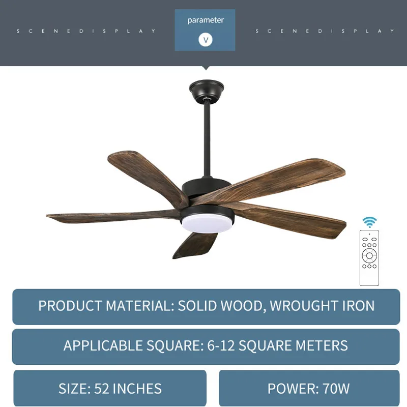 52 Inch Solid wood Nordic Minimalist High Wind Chandelier For Home Use Living Room Dining Room And Remote Control Of Fan Ligh
