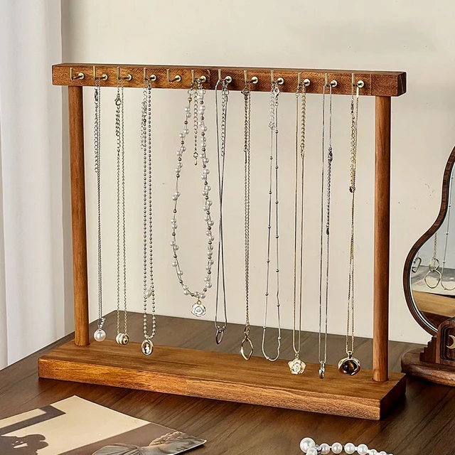87861-468b09.jpg Présentoir organisateur de bijoux en bois massif, support de comptoir suspendu pour chaînes, boucles d'oreilles, Bracelets, vitrine, support de rangement