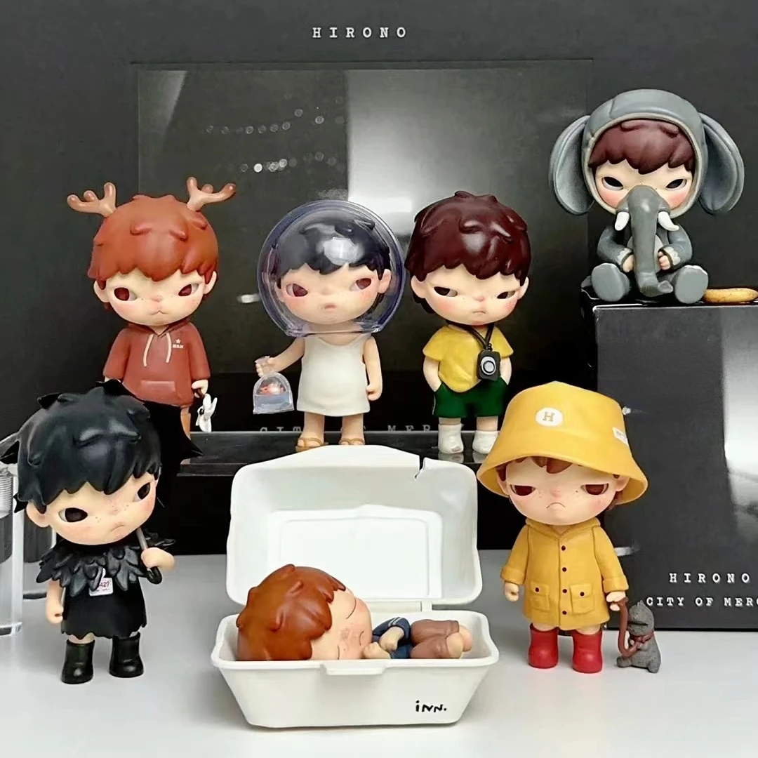 Original POPMART Hirono City of Mercy Series Blind Box Figure Yellow  Raincoat Boy Figurine Designer Toy Confirmed Edition Gift