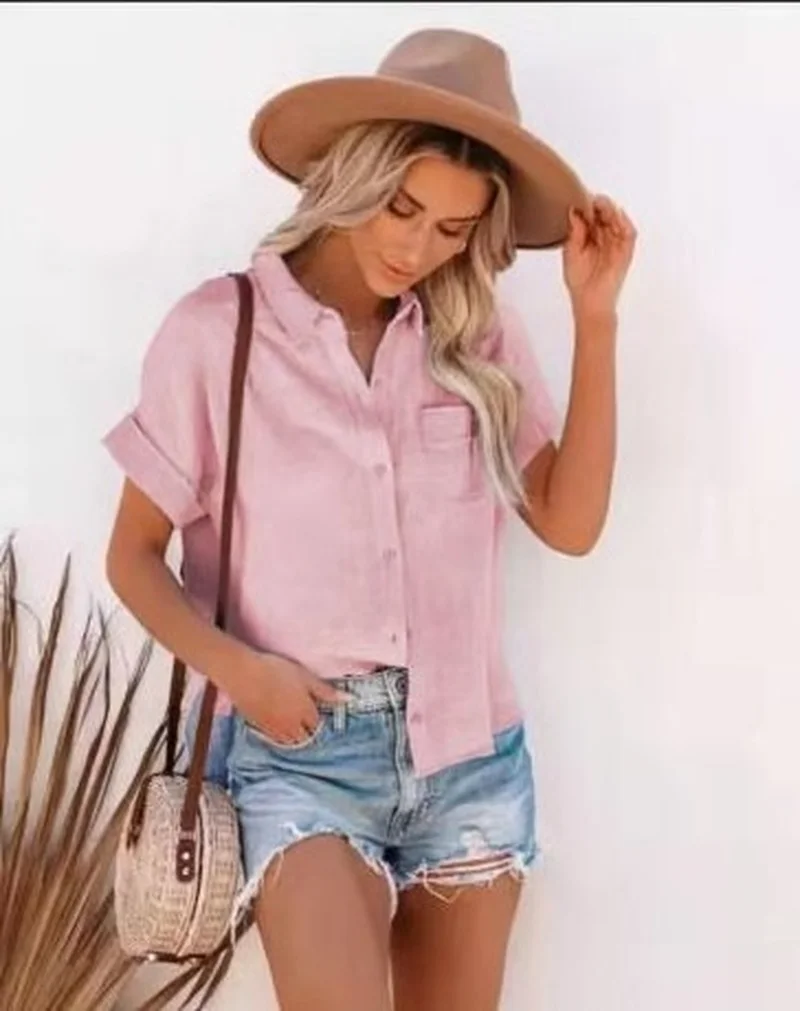 

Summer Cotton Linen Shirt Women Short Sleeves Tops Women's Blouses Short Sleeve Summer Shirts for Women Casual Elegant 21929