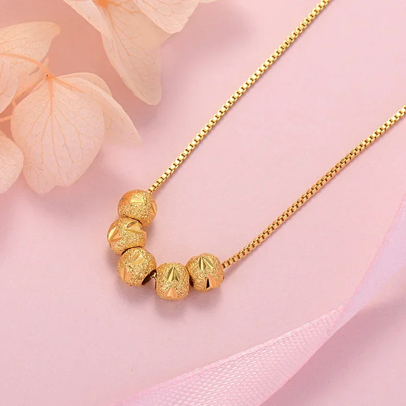 925 sterling silver 18K Gold Color lucky beads Chain Necklace For Women Man Fashion Wedding Party Jewelry gifts