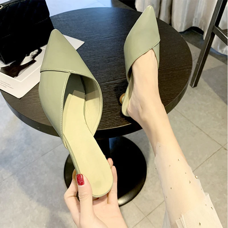 Women's Elegant Mules Woman Casual Slippers 2021 Ladies Low Heels Fashion Female Pointed Toe Shoes Women Candy Colors Footwear - Image 2