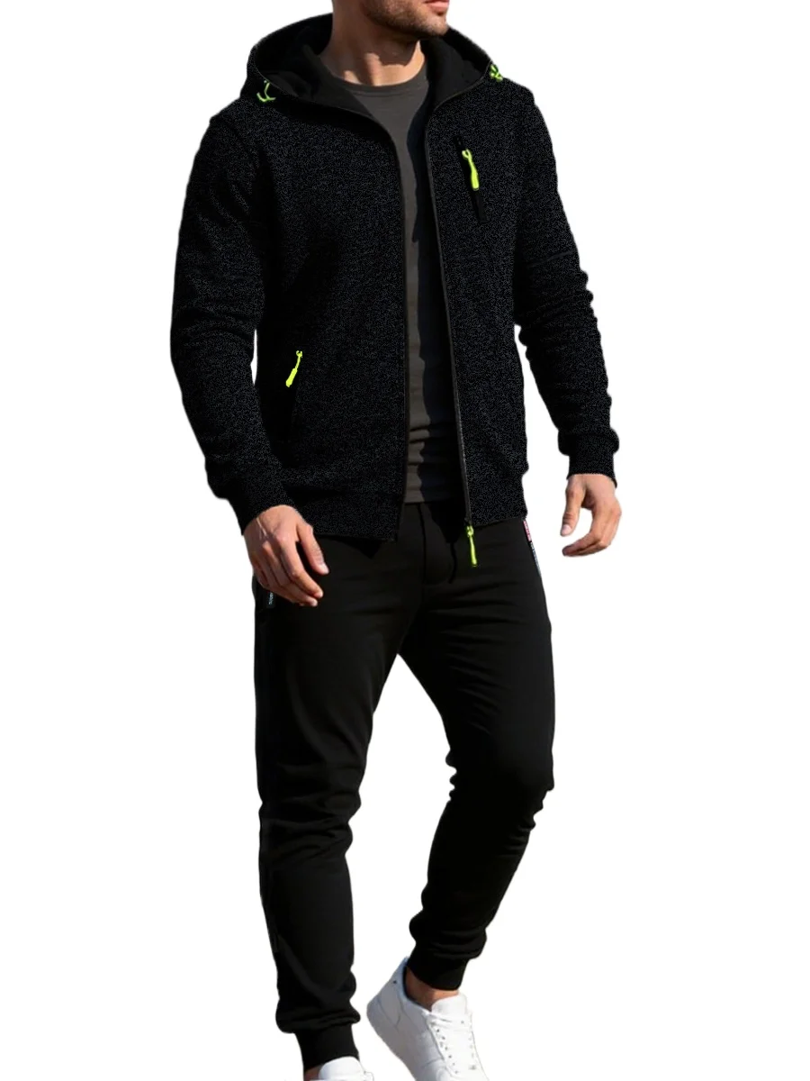Men's Sports Tracksuit Breathable Hooded Streetwear Casual Sweatshirt and Sports Trousers Long Baggy Pants 2-Piece Jogging Suit