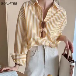 Women Shirts Sweet Fashion Simple All-match Summer Casual Striped Tender Elegant Loose Korean Style Design Basic Ladies Daily