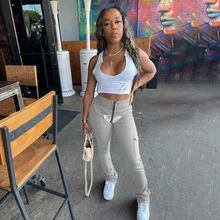 

Women High Waist Tight Straight Pants Creative Butterfly Pattern Zipper Tight Trousers Casual Slimming Sweatpants Streetwear