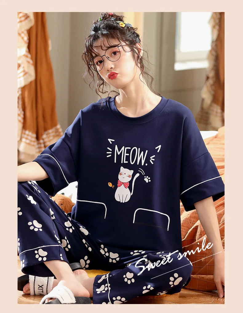 cute pjs Spring Women Pajamas Short Sleeve Pijama Female Pajama Set 5XL Pyjamas Cotton Pajamas For Women Sleepwear Homewear Sleep Lounge cute pajamas for women