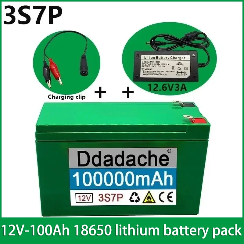 

100Ah new 12V 3S7P lithium-ion battery is suitable for agricultural spray outdoor lighting electric vehicle battery+charger