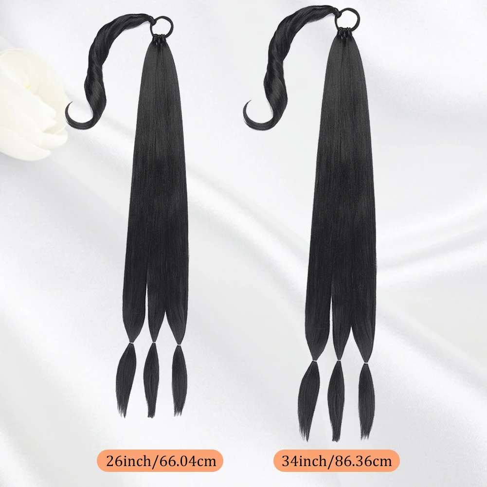 Long DIY Braided Ponytail Extension with Hair Tie Straight Wrap Around Hair Extensions Ponytail Natural Soft Synthetic fake hair extensions