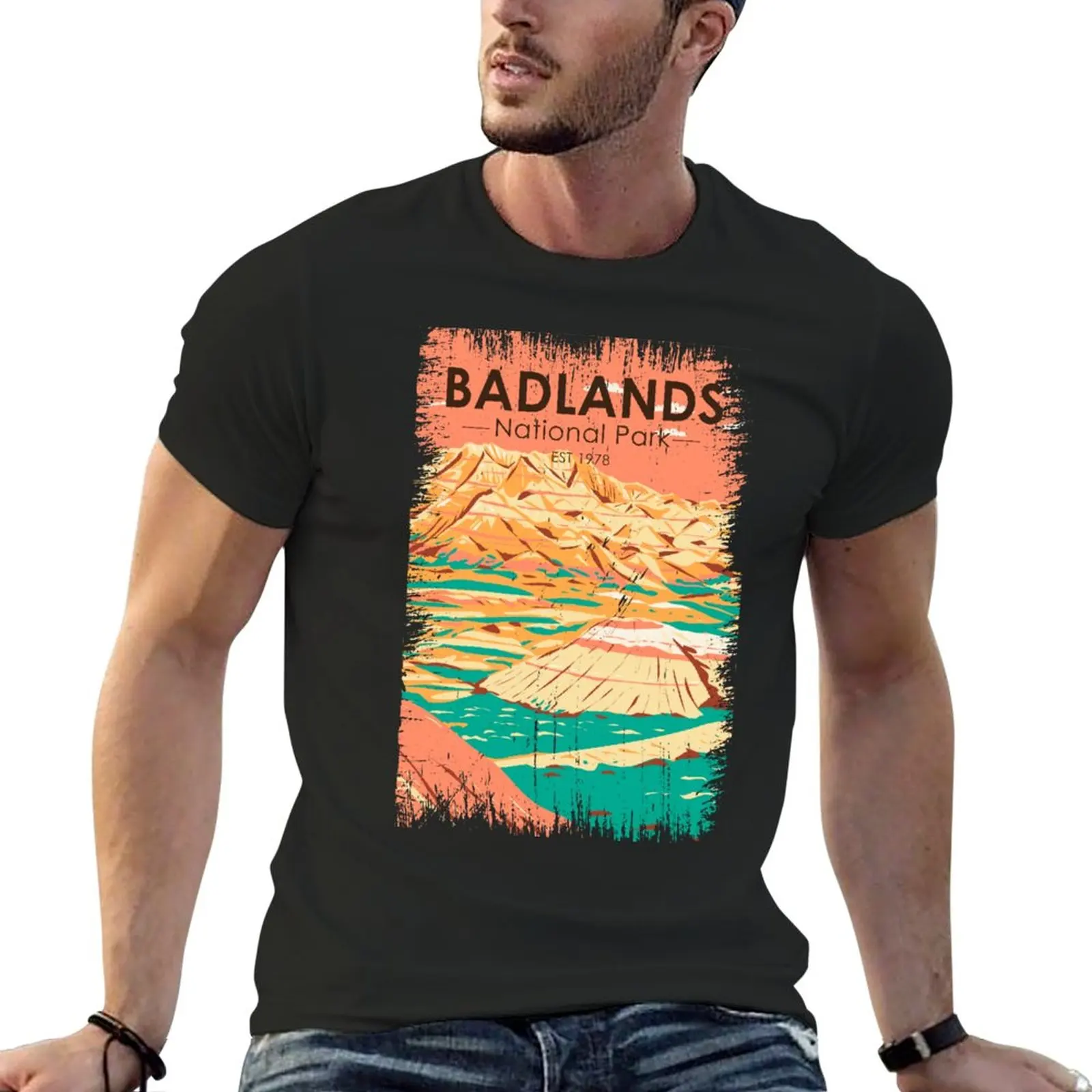 

Badlands National Park Landscape Vintage T-Shirt graphics Tee shirt oversizeds mens graphic t-shirts big and tall