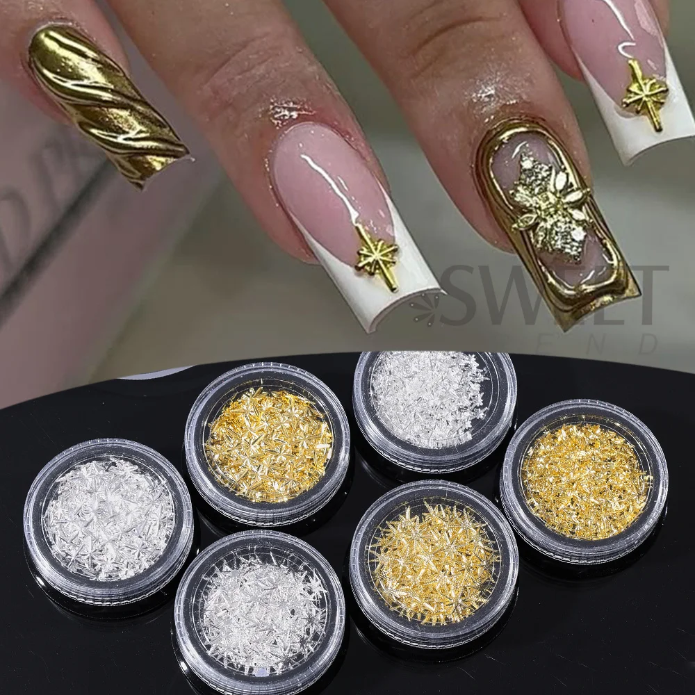 6 Boxes/set 3D Star Nail Art Charm Gold Silver Y2K Alloy Flat Back Star Nail Jewelry Punk Design Nail Art Decoration Accessories