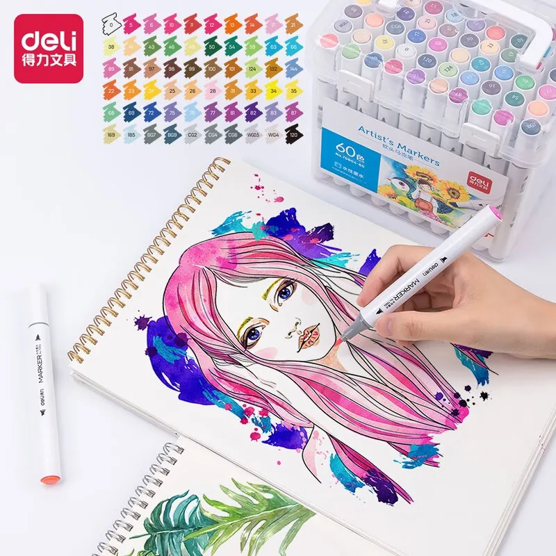 델리 수성 소프트 브러시 듀얼 팁 마커, 어린이 수채화 펜, 컬러 드로잉 도구